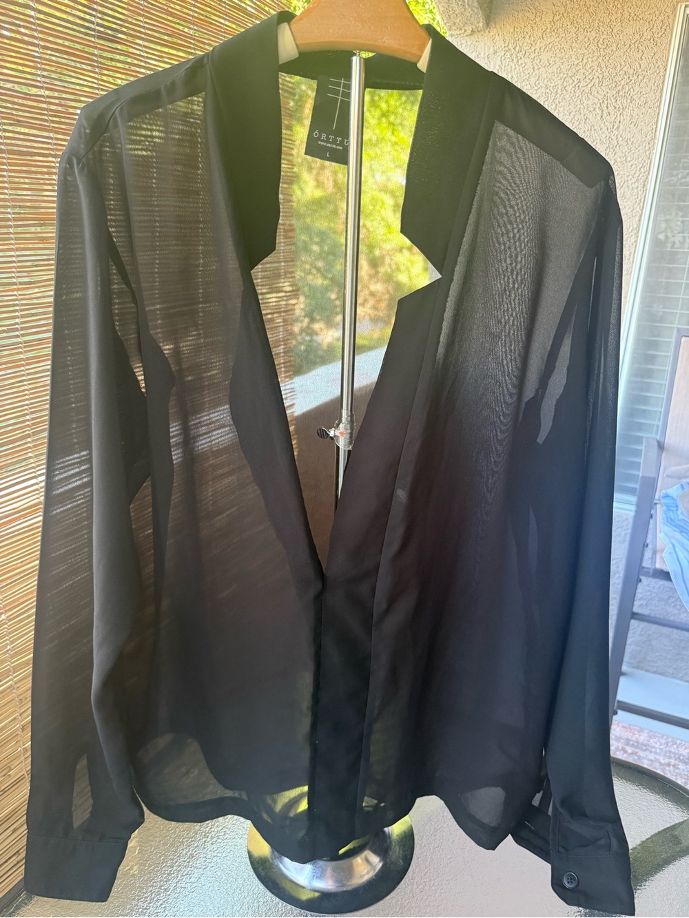 ORTTU Men's Sheer Black Long Sleeve Button-Up Shirt